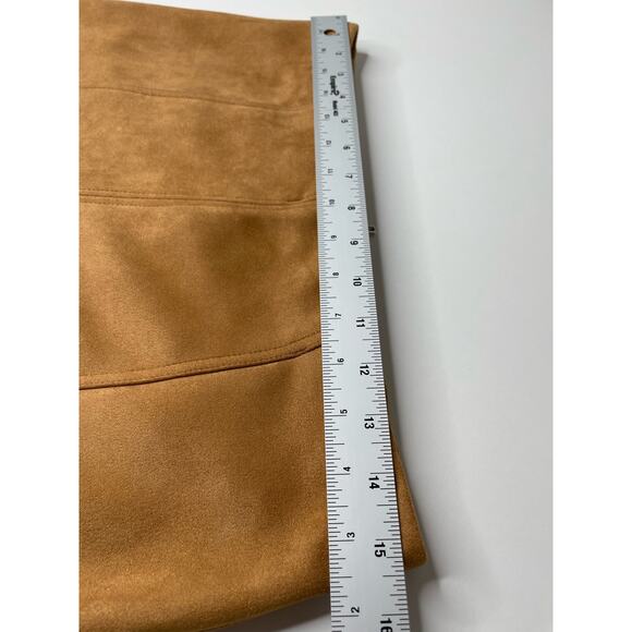 Shinestar Faux Suede Mini Skirt Stretch Brown Womens L Office Siren‎ Sexy Date - Picture 6 of 6